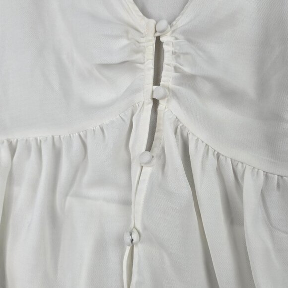 Altard State Womens Ruffled Peplum V-Neck Blouse White Short Sleeve Medium - Picture 3 of 7